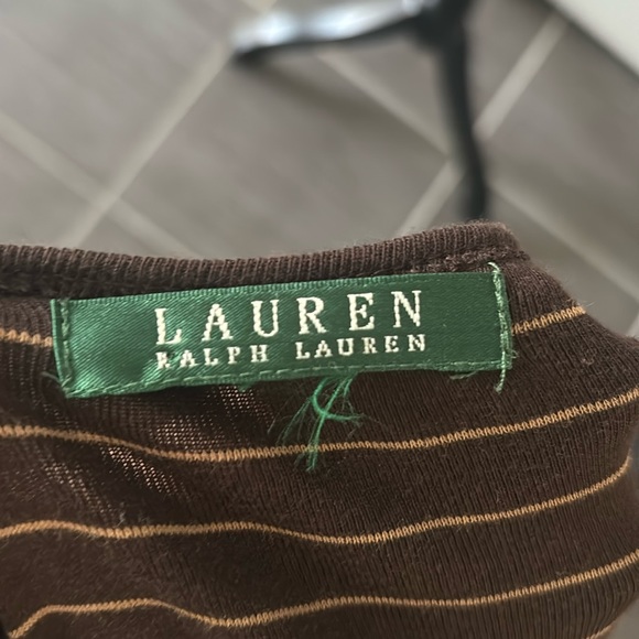 Lauren Ralph Lauren Women's Top Brown Striped Long Sleeve Cotton Stretch - Picture 6 of 6